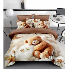 GENERICO - CUBRECAMA 1.5 PLAZA CON TIERNO OSITO CAFE 5D TELA QUILT VERANO TF