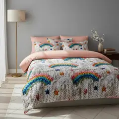 GENERICO - CUBRECAMA 5D 1.5 PLAZA CON TIERNO DISEÑO ROSA ARCOIRIS TEJIDO TELA QUILT VERANO TF