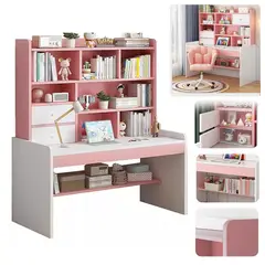 WUWAWDOGA - Escritorio Con Cajones Estanteria Para Libros Y Organizador 120CM ROSA
