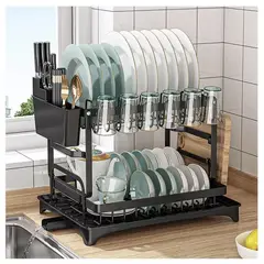 MOMO - Escurridor Secador De Loza Platos Extraíble 2 Niveles Color Negro