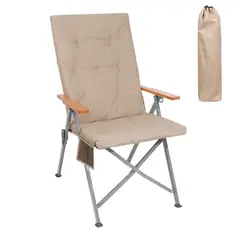 ELEMENT DESIGN - Silla Reposera Plegable de Terraza con Apoyabrazos de Madera Acolchada Caqui