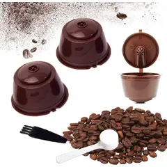 KUANGYE - 3 Capsulas Café Reutilizables compatibles con Dolce Gusto + Cuchara+ Cepillo