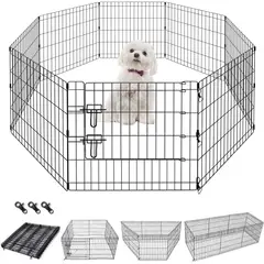 KUANGYE - Corral Para Mascotas Jaula De Perros Gatos Plegable Metal Negro 24×24in 8pcs