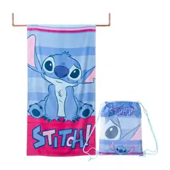 MASHINI - TOALLA DE PLAYA ALGODON CON BOLSO STITCH DISNEY