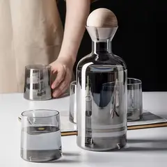 SANTU HOME & DECO - Jarra de Vidrio Decantador Lujoso 4 vasos Gris
