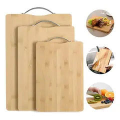 EVERSO - Set 3 Tabla De Cortar Cocina De Bambú Para Carne Y Verduras Lisa Marrón