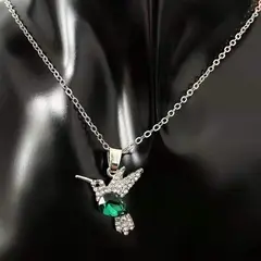 GENERAL - Diamante Esmeralda Colibrí Colgante Clavícula Cadena Collar Colgante Esmeralda
