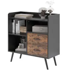 YOMYM - Librería de pie con armarios y estantes multifunción marrón retro 80×35×39cm