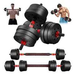 EVERSO - Set Mancuernas Y Barra Unibles 10kg Fitness Pesas Ajustables