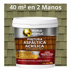 WORLD ACRYLIC - PINTURA - SELLO - IMPERMEABIZANTE - TEJAS ASFALTICA - TINETA 10L VERDE OLIVA