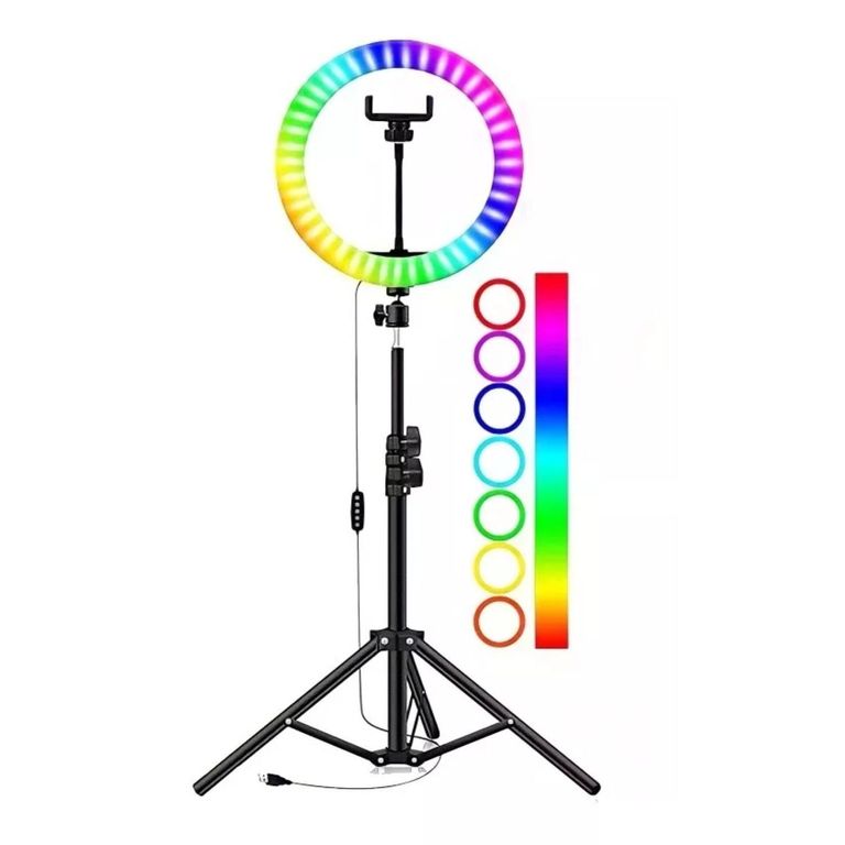 Aro De LUZ LED RGB 26cm USB Tripode 2m Negro