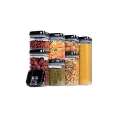 GENERICO - X7 Organizador Despensa Frascos Condimentero Recipientes Tapa Negra