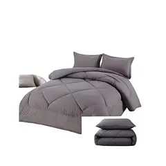 GENERICO - PLUMÓN NÓRDICO ACOLCHADO PLAZA Y MEDIA CON FUNDA DE ALMOHADA GRIS