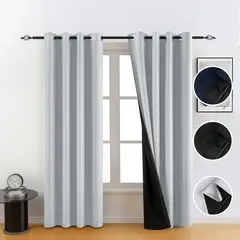 SUPERCENTER - 2 Paños Cortinas Blackout Engomada Tela 140x220 Cm Textura Gris