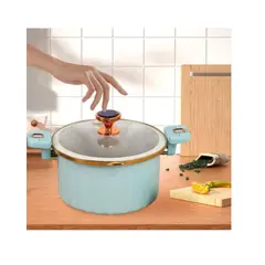 GENERICO - Olla de Micro Presión Roman - 10 Litros, 28 cm, Diseño Lujo Color Azul y Tapa de Vidrio