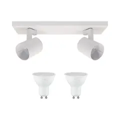 TECHNOLAMP - Pack Foco Sobrepuesto 2P Blanco + Ampolleta Luz Cálida Gu10