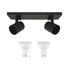 TECHNOLAMP - Pack Foco Sobrepuesto 2P Negro + Ampolleta Luz Cálida Gu10