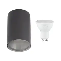 TECHNOLAMP - Pack Foco Sobrepuesto New Bristol Gris + Ampolleta Cálida