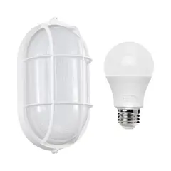 TECHNOLAMP - Pack Foco Tortuga Ovalado Blanco + Ampolleta A60 Cálida E27