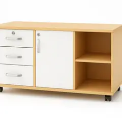 SPACE HOME - Gabinete 3 Cajones con Llave y Ruedas Color Madera