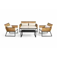 SPACE HOME - Juego Exterior Beige Sofá + 2 Sillas + Mesa con Vidrio