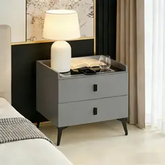 ROHE - Velador Inteligente con Carga Inalámbrica LED 3 Colores y 2 Cajones Gris.