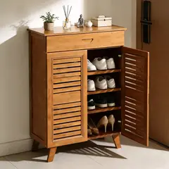 ROHE - Zapatero Organizador De Bambú con 1 Cajon Y 2 Puertas Marrón