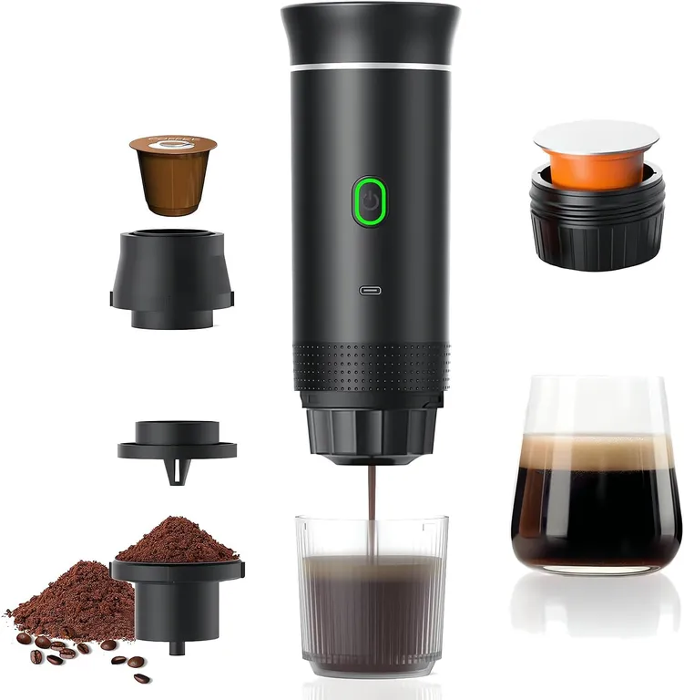 Cafetera expreso eléctrica portátil, cafetera portátil 3 en 1 con función de autocalentamiento.