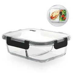 HOMELY - Tupper Frasco Vidrio Con Divisiones 965 Ml Templado