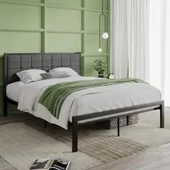 GENERICO - Base Cama Con Respaldo Full Size Cabecera Tapizado Y Estribo Color Negro190 x130 x 92 cm