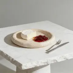 SANTU HOME & DECO - Bandeja Redonda de Piedra Ambar Travertino Mármol