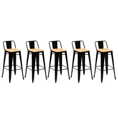 GLOBAL LATIN GROUP - Pack 5 Taburete Metálico con Asiento de Madera Ideal para Barra