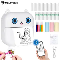 WOLFTECH - Mini Impresora Térmica Portátil Bluetooth 15 Rollos Blanco