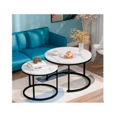 GENERICO - Mesa De Centro Auxiliar Doble Melamina 70x50cm 34x40cm Blanco con Negro