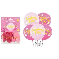 GENERICO - Globos de látex feliz cumpleaños con flores 30cm 5pcs