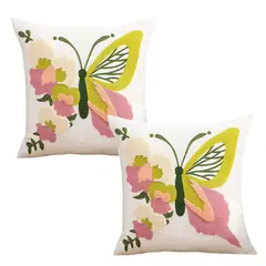 DECORACION CREATIVA - 2 Fundas Bordado Mariposa Rosada