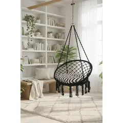 BYB - Silla Colgante Terraza hamaca negra + cojín