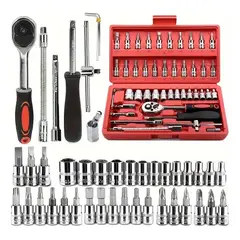 IRM - Herramientas 46 Piezas Kit De Dados Chicharra Dados Atornillador Caja Reparacion Auto FIGOIMPORT