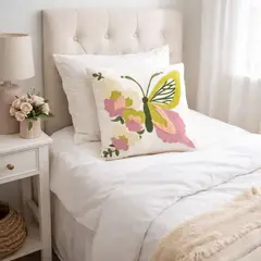 DECORACION CREATIVA - 1 Funda Bordado Mariposa Rosada