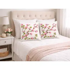 DECORACION CREATIVA - 2 Cojines Bordado Flor Cerezo - Relleno Incluido