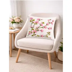 DECORACION CREATIVA - 1 Cojin Bordado Flor Cerezo + Relleno