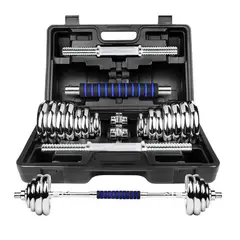 21K SPORTS - Set De Mancuernas 30 kg Acero Cromadas Barra y Maletín