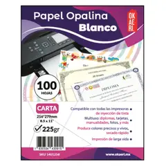 CURSOR - Papel Opalina lisa 225gr Tamaño Carta 100 Hojas