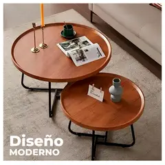 GLOBAL LATIN GROUP - Set 2 Mesas de Centro Nido Madera y Metal Modernas Sala Living