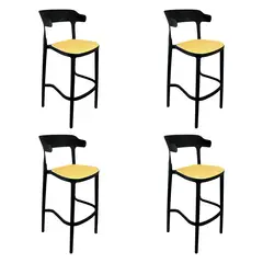 ALAIA HOME - Pack 4 Taburetes Bar Bistro Negra Asiento Beige