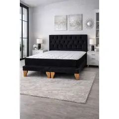 GENERICO - Set Cama 2 Plazas con Colchón Bonell + Box Tapizado + Respaldo Capitone Negro