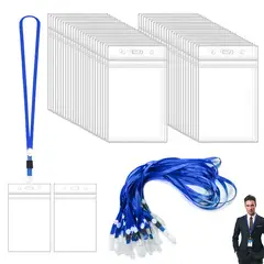 DEKANO - Pack de 100 Porta Credenciales Transparentes11.5×6.5cm con Lanyard azul