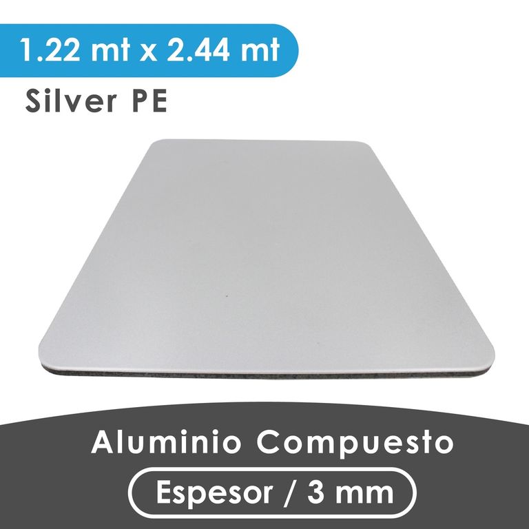 ALUMINIO COMPUESTO ALUKOMP FLASH SILVER PE 3MM018MM 122X244 MTS