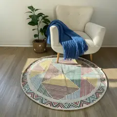 TODOHOGAR SANTIAGO DE CHILE - Alfombra Redonda Kilim 120cm Diseño Geométrico Multicolor