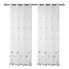 HD HOGAR SPA - Visillo Velo Brodado Con Argolla 140x220 Cm 2 Paño